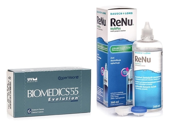 Biomedics 55 Evolution CooperVision (6 lentilles) + ReNu MultiPlus 360 ml avec étui