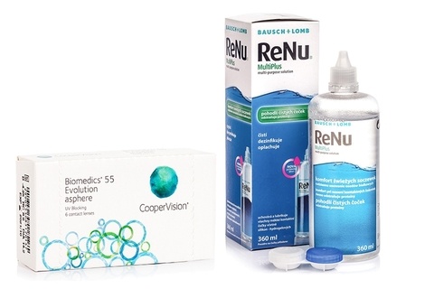 Biomedics 55 Evolution CooperVision (6 lentilles) + ReNu MultiPlus 360 ml avec étui