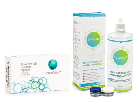 Biomedics 55 Evolution CooperVision (6 lentilles) + Solunate Multi-Purpose 400 ml avec étui