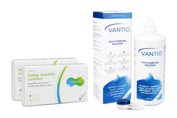 Lenjoy Monthly Comfort (6 lentilles) + Vantio Multi-Purpose 360 ml avec étui